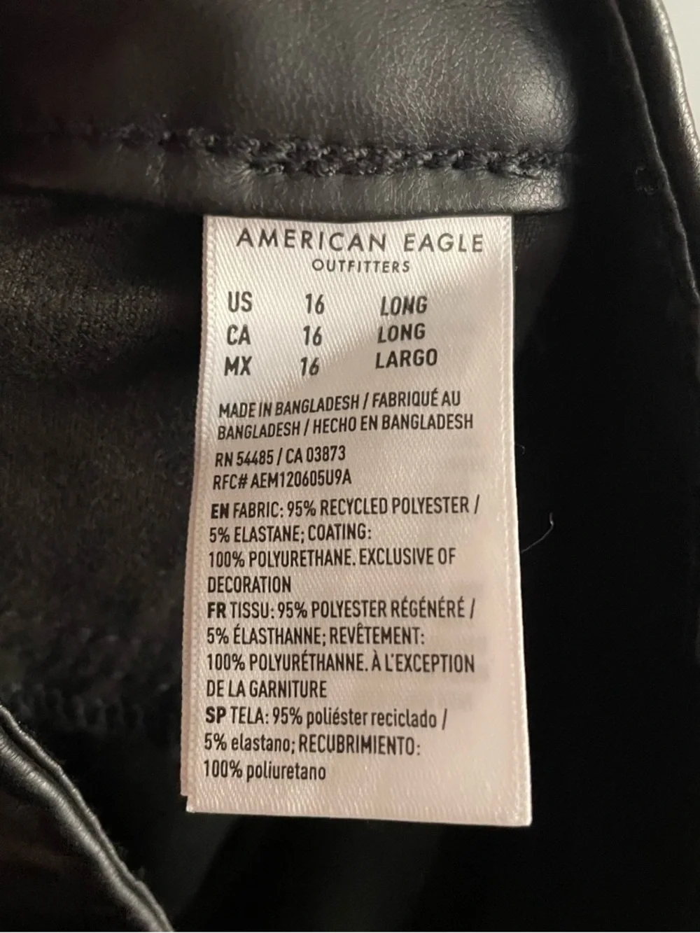 AE Curvy Long Black Faux Leather Stretch Bootcut Pants - Picture 5 of 5